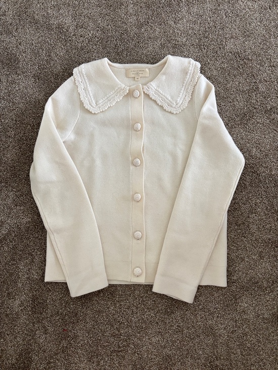 Sezane Sweaters - Sézane Cream Button-Front Knit Cardigan with Lace Collar